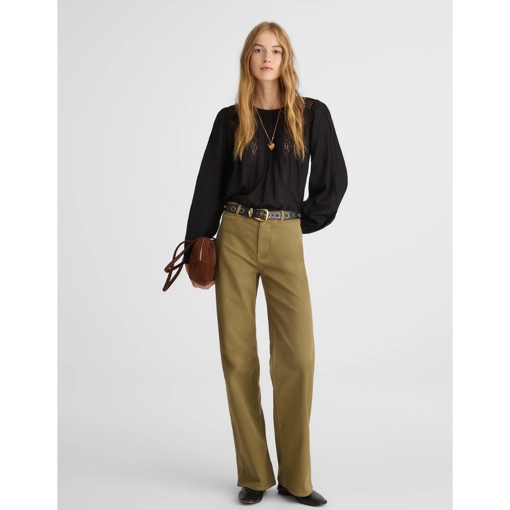 Madewell Women Olive Green High Rise Wide Leg Pants NX590 Cotton Lyocell Size 28